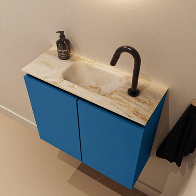 MONDIAZ TURE-DLUX Meuble de toilettes 60 cm Jeans. EDEN lavabo Frappe position milieu. Avec 1 trou de robinet.