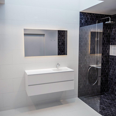 Mondiaz VICA ensemble de meuble de salle de bain - 120cm - meuble sous lavabo talc - 2 tiroirs - lavabo moon droite - 1 trou de robinet - miroir LED - version XL 60cm de haut