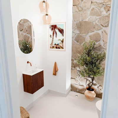 Mondiaz JOYA 40cm meuble de salle de bains - couleur Ruby - Vasque FAYE position Gauche Sans trou de robinet couleur Talc.