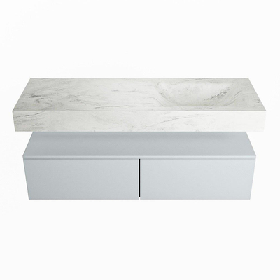 Mondiaz ALAN-DLUX Ensemble de meuble - 130cm - meuble Clay mat - 2 tiroirs - Lavabo Cloud Opalo suspendu - vasque Droite - 0 trous de robinet