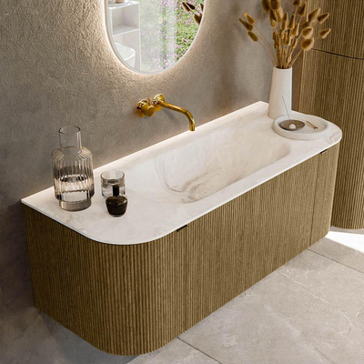 Mondiaz KURVE-DLUX Badkamermeubelset - 120x46x40cm - 1 lade - 2 deuren - wastafel solid surface - midden - zonder kraangat - Dusk