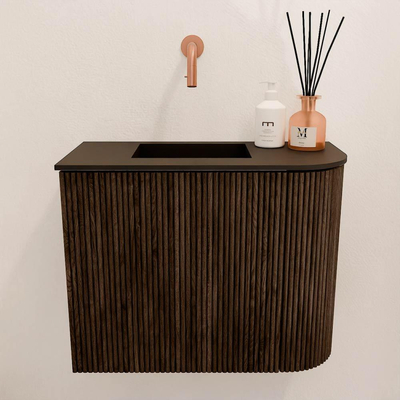 Mondiaz JOYA 51.6cm toiletmeubel - ronding rechts kleur Walnut - Wastafel FAYE positie Links Zonder kraangat kleur Urban.