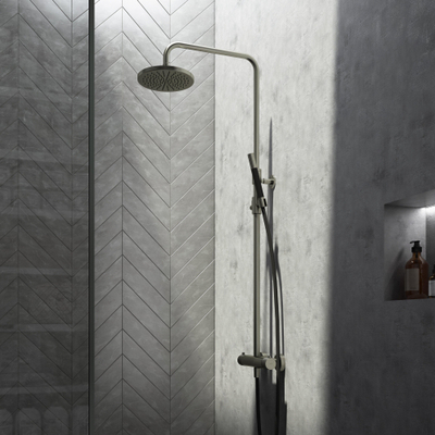 Hotbath Cobber X SDS9 ensemble de douche à effet pluie thermostatique avec douche de tête ronde 20 cm douchette barre nickel brossé