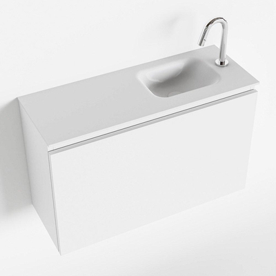 MONDIAZ OLAN Toiletmeubel 80x30x40cm met 1 kraangaten 1 lades talc mat Wastafel Lex rechts Solid Surface Wit