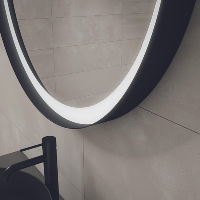 Saniclass Vygo spiegel – rond Ø80 cm – indirecte LED rondom – spiegelverwarming – Zwart geborsteld