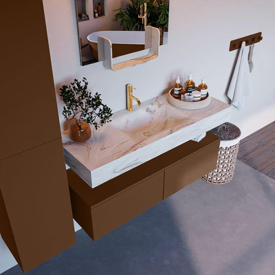 Mondiaz ALAN-DLUX Ensemble de meuble - 120cm - meuble Rust mat - 2 tiroirs - Lavabo Cloud Frappe suspendu - vasque Centre - 1 trou de robinet