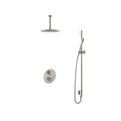 Hotbath Buddy IBS - Regendoucheset - 15cm plafondarm - 25cm ronde hoofddouche - staafhanddouche - glijstang - 2-weg-omstel - geborsteld nikkel (RVS)