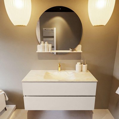 Mondiaz VICA-DLUX Ensemble de meuble de salle de bain - 110cm - meuble sous-vasque lin - 2 tiroirs - lavabo encastrée nuage milieu - 1 trou de robinet - version haute 60cm - ostra