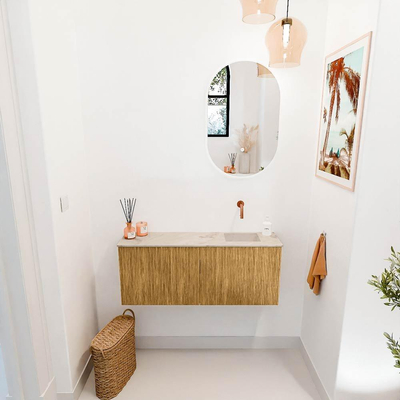 Mondiaz JOYA-DLUX 100cm toiletmeubel - kleur Oak - Wastafel FAYE positie Rechts Zonder kraangat kleur Frappe.