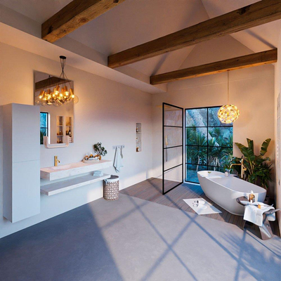 MONDIAZ ALAN - DLUX Ensemble de meuble de salle de bain - 130cm - tablette - Ostra - lavabo suspendu - cuve à gauche - 1 trou de robinet - Ostra