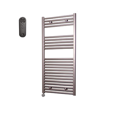Sanicare HVS Elektrische Radiator - 111.8x45cm - 596W - met afstandsbediening - thermostaat - chroom - linksonder - inox look (zilver)