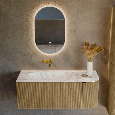 Mondiaz KURVE-DLUX Ensemble de meubles de salle de bains - 115x46x40cm - 1 tiroir - 1 porte - lavabo solid surface - gauche - sans trou de robinet - Dusk
