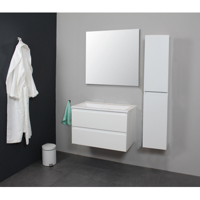 Basic Bella Meuble avec lavabo acrylique 80x55x46cm sans trou de robinet avec miroir Blanc brillant