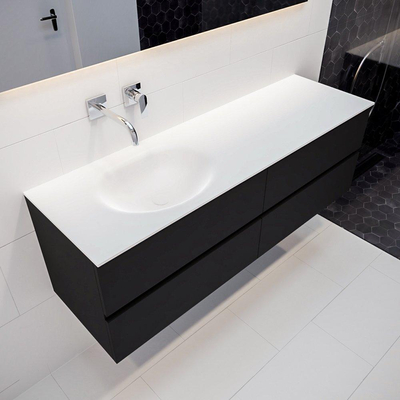 Mondiaz VICA ensemble de meuble de salle de bain - 150cm - meuble sous-vasque urbain - 4 tiroirs - lavabo moon gauche - sans trou de robinet - miroir LED - version XL 60cm de haut