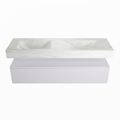 Mondiaz ALAN-DLUX Ensemble de meuble - 150cm - meuble Cale mat - 1 tiroir - Lavabo Cloud Opalo suspendu - vasque Gauche et droite - 0 trous de robinet