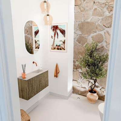 Mondiaz JOYA-DLUX 70cm toiletmeubel - kleur Dusk - Wastafel FAYE positie Rechts Zonder kraangat kleur Opalo.