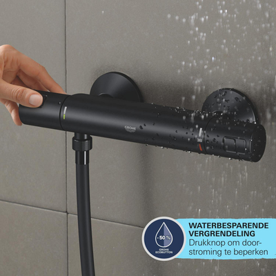 Grohe Precision Start Douchekraan - thermostatisch - zonder omstel - koppelingen - HOH=15cm - matte black (mat zwart)
