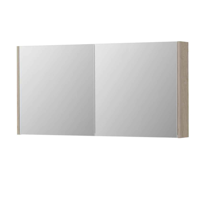 INK SPK1 Armoire de toilette avec miroir - 120x14x60cm - 2 portes - miroir double face - interrupteur et prise de courant - MFC Chêne ivoire