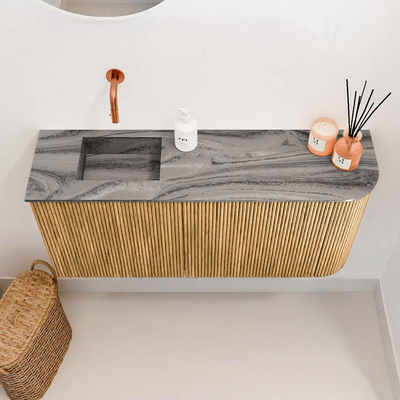 Mondiaz JOYA-DLUX 91.6cm toiletmeubel - ronding rechts kleur Oak - Wastafel FAYE positie Links Zonder kraangat kleur Sombra.