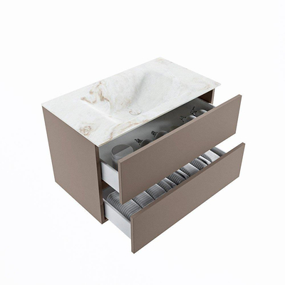 MONDIAZ VICA-DLUX Ensemble de meuble de salle de bains - 80cm - meuble bas smoke - 2 tiroirs - lavabo encastré cloud central - 1 trou de robinet - version haute 60cm - frape