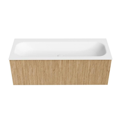 MONDIAZ KURVE 120cm Meuble salle de bain - couleur Oak - 1 tiroir - vasque BIG LARGE centre - 1 trou de robinet - Talc