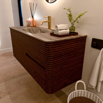 Mondiaz CIRO-DLUX Meuble de salle de bains - 120x45x50cm - Lavabo solid surface Sombra - 1 vasque au milieu - 1 trou de robinet - 2 tiroirs - Ruby