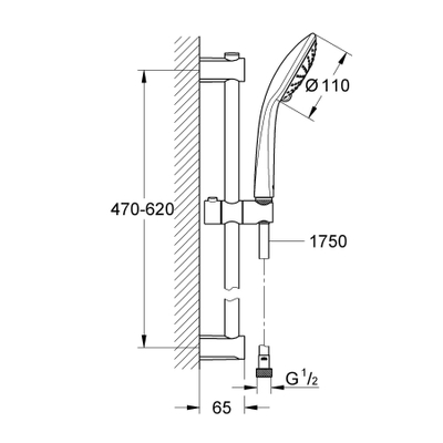 Grohe Vitalio Joy 110 Glijstangset - 60cm - ronde handdouche - 2 straalsoorten - gladde doucheslang - chroom/ - zwart