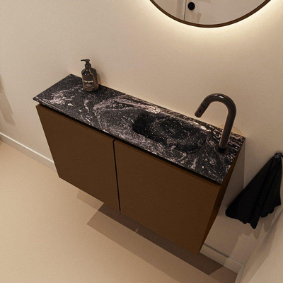 MONDIAZ TURE-DLUX Meuble toilette - 80cm - Rust - EDEN - vasque Lava - position droite - 1 trou de robinet