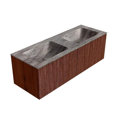 MONDIAZ KURVE-DLUX 130cm badmeubel kleur Ruby met 2 lades en 0 deuren. Wastafel LEAF Dubbel zonder kraangat Oza.