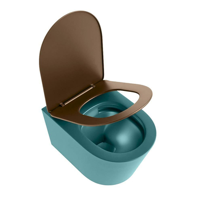 Mondiaz LAVIE WC suspendu – sans bride – 36 x 53 cm – avec abattant softclose – Smag (vert), abattant Rust (brun)