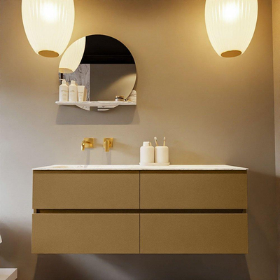 Mondiaz VICA-DLUX ensemble de meuble de salle de bain - 130cm - meuble sous-vasque oro - 4 tiroirs - lavabo encastré cloud gauche - sans trous de robinet - version haute de 60cm - glace