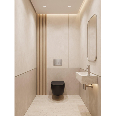 QeramiQ Dely Swirl Toiletset - 36.3x51.7cm - Geberit UP320 inbouwreservoir - met Burda frame - slim zitting - steel bedieningsplaat - rechthoekige knoppen - mat zwart