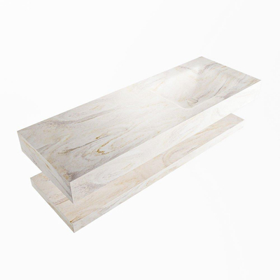 MONDIAZ ALAN - DLUX Badkamermeubelset - 130cm - planchet - Ostra - vrijhangende wastafel - wasbak rechts - 1 kraangat - Ostra