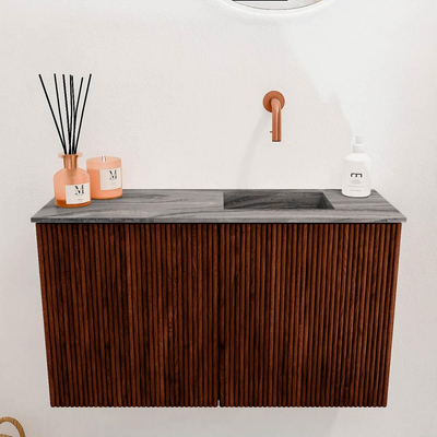Mondiaz JOYA-DLUX 70cm toiletmeubel - kleur Ruby - Wastafel FAYE positie Rechts Zonder kraangat kleur Sombra.