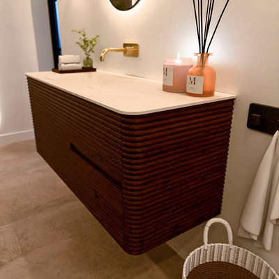 Mondiaz CIRO-DLUX Badkamermeubelset - 120x45x50cm - Solid surface wastafel Meli - 1 wasbak Links - zonder kraangaten - 2 lades - Ruby