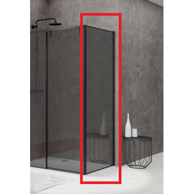 Van Rijn Products ST06 Vaste Wand - 70x200cm - Grijs rookglas - dikte 8mm - tbv hoekcabine - muurprofiel - Zwart