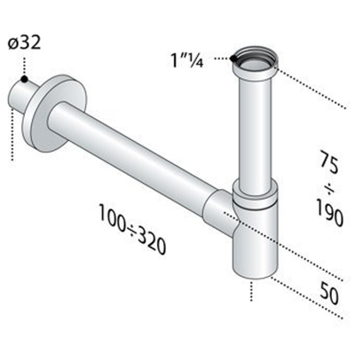 Plieger Mini siphon design avec tube mural 25cm 5/4 avec rosace chrome