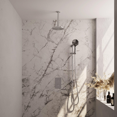 Brauer Chrome Carving Ensemble de douche pluie encastré - douche principale 20cm - bras plafond 20cm - 2 fonctions - glijstang - inclus partie encastrable - douchette ronde 3 positions - chrome