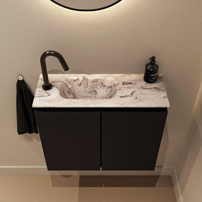 MONDIAZ TURE-DLUX Meuble toilette - 60cm - Urban - EDEN - vasque Glace - position gauche - 1 trou de robinet