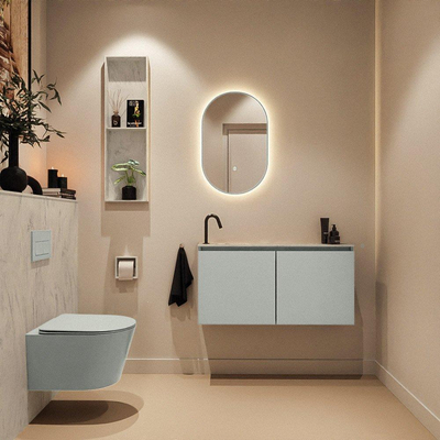 MONDIAZ TURE-DLUX meuble de toilettes 100 cm Greey. EDEN vasque Opalo position gauche. Avec 1 trou de robinet.