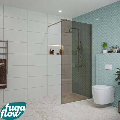 FugaFlow Eccelente Vetro inloopdouche badkamer - 100x200cm - rookglas - wandarm - gunmetal