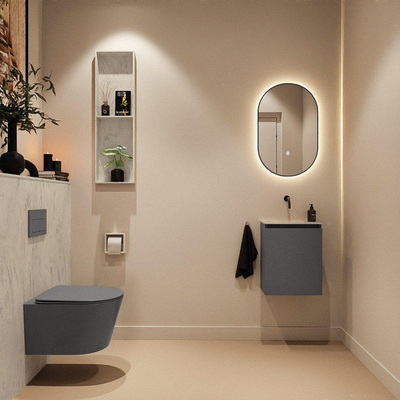 MONDIAZ TURE-DLUX Meuble toilette - 40cm - Dark Grey - EDEN - vasque Opalo - position centrale - sans trou de robinet