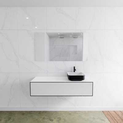 Mondiaz Lagom Meuble salle de bains 130x30.9x45cm Solid Surface Urban 1 tiroir avec lavabo BINX vasque à poser Droite 1 trou de robinet