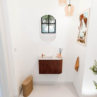 Mondiaz JOYA-DLUX 61.6cm toiletmeubel - ronding rechts kleur Ruby - Wastafel FAYE positie Links 1 kraangat kleur Ostra.