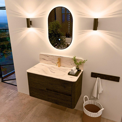 Mondiaz CIRO-DLUX Badkamermeubelset - 90x45x50cm - Solid surface wastafel Nata - 1 wasbak Midden - 1 kraangat - 2 lades - Shadow
