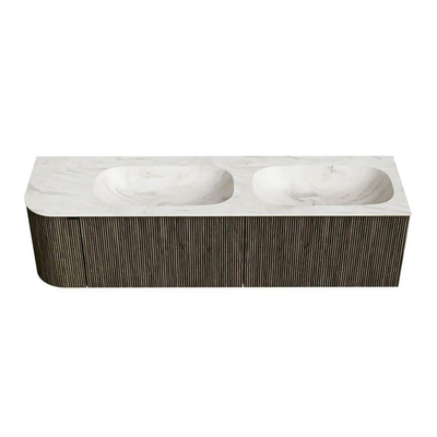 Mondiaz KURVE-DLUX Badkamermeubelset - 165x46x40cm - 2 lade - 1 deur - wastafel solid surface - dubbel / rechts - 2 kraangaten - Shadow