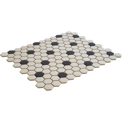 The Mosaic Factory London mozaïektegel - 26x30cm - 5mm - hexagon - R11 - mat wit + zwart (wit)