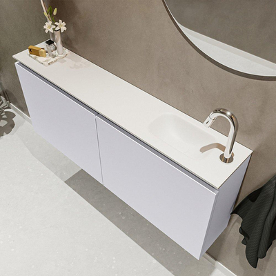 MONDIAZ TURE Kit lave-mains - 120x23x50cm - 1 trou de robinet - 2 portes - cale mat - Lavabo à droite - Solid Surface Blanc