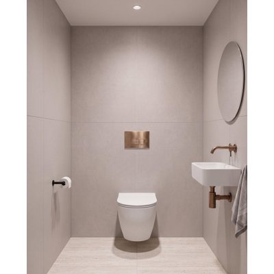 QeramiQ Dely Toiletset - 36.3x51.7cm - Geberit UP720 inbouwreservoir - rimless - diepspoel - zitting - softclose - bedieningsplaat koper - rechthoekige knoppen - mat wit