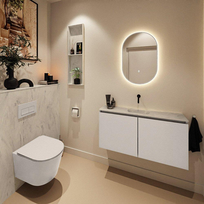 MONDIAZ TURE-DLUX Meuble toilette - 100cm - Linen - EDEN - vasque Opalo - position centrale - sans trou de robinet